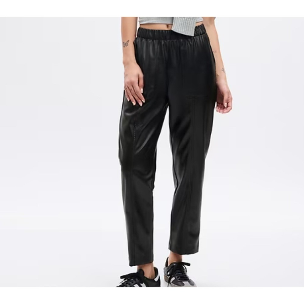 GAP Faux Leather Pants Women‎ M Tall 10 NEW Black Vegan Pull On High-Rise Moto